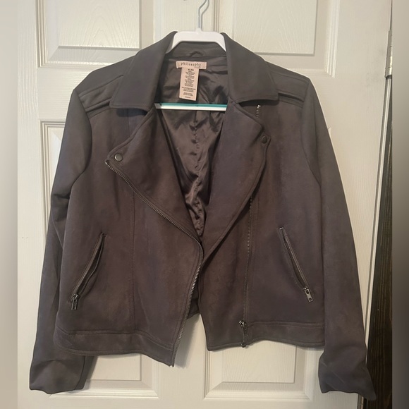 Philosophy Jackets & Blazers - Philosophy Women Long Sleeve Suede Faux Leather‎ Zip Up Moto Jacket Grey Size XL
